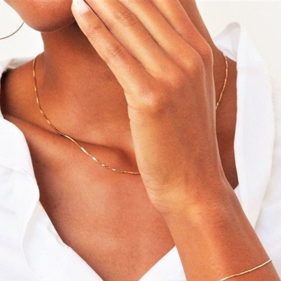 14K Real Solid Gold Box Chain Authentic Gold Box Necklace 16" Stamped 14K ITALY - Picture 3 of 5